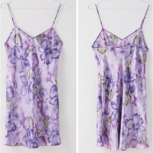Y2k Slip Dress M Purple Floral Satin Chemise Fairy Whimsigoth Fairygoth Vtg 90's